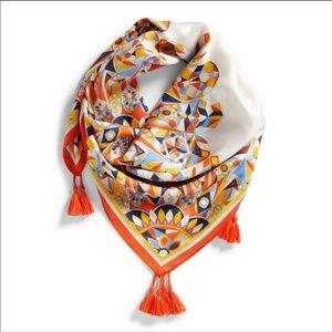 NWT TORY BURCH 100%Silk Psychedelic Tasseled Scarf